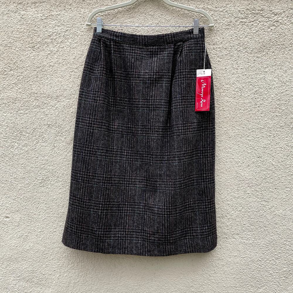 Vintage New Old Stock Brown Plaid Wool Skirt 14 Marcye Ross